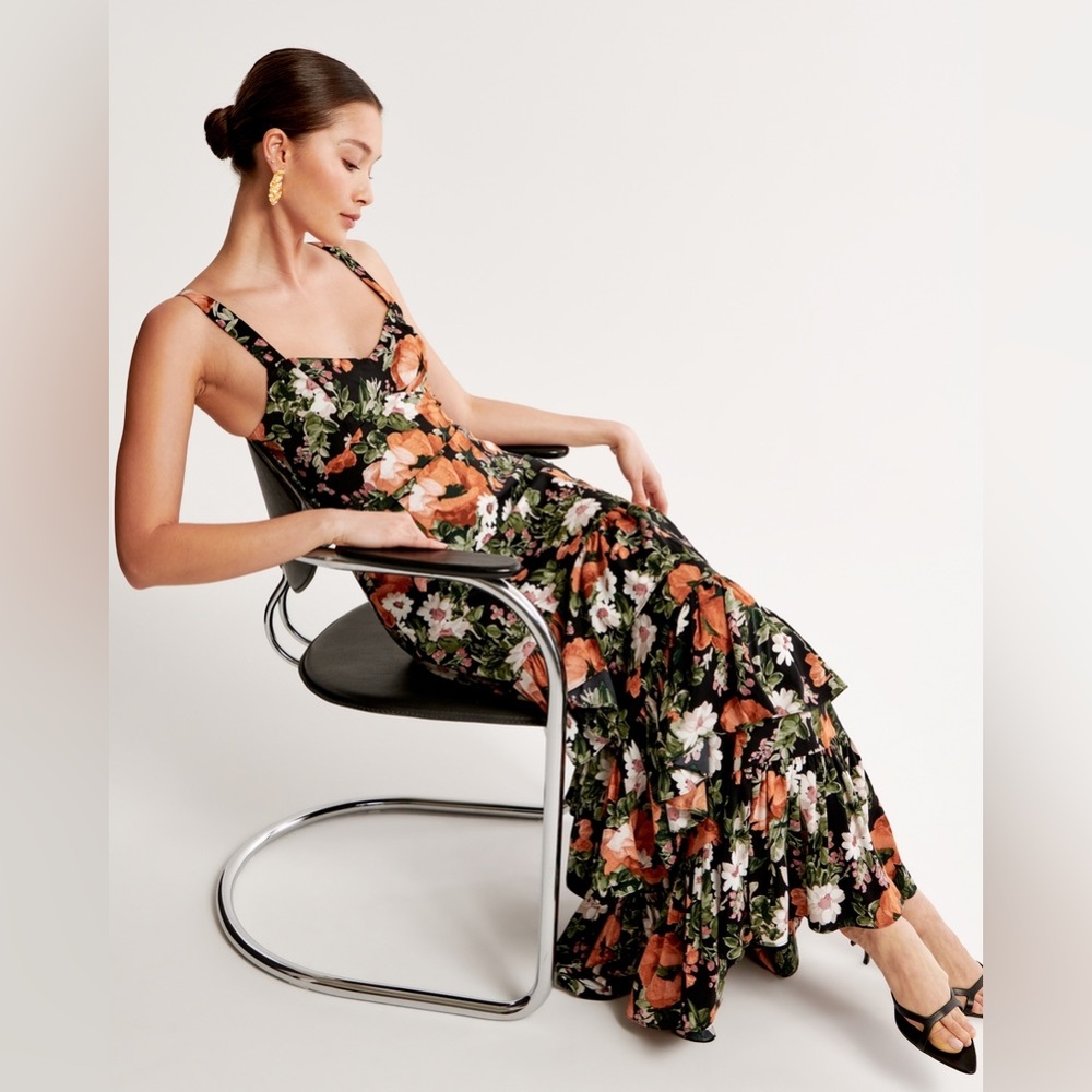 NWOT Abercrombie & Fitch Ruffle Tiered Maxi Dress Wedding Guest Floral Dress XXL